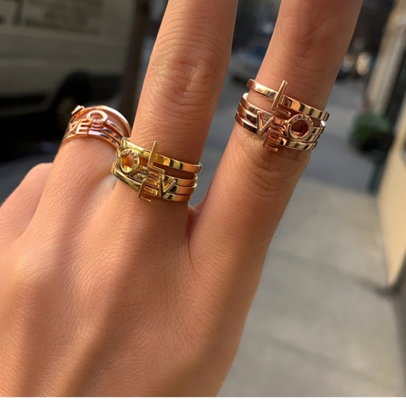 ADORNIA Love Ring Stack 14k Rosegold Vermeil .925 Sterling Silver - Picture 7 of 8